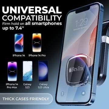 BESTRIX Phone Holder for Car, Magnetic Car Phone Mount | Dashboard Car Phone Holder Compatible with iPhone 15, 14,13,12,11Pro,Xr,XS Pro MAX Galaxy S24 23 22 21 20 Ultra Note S8 S9 S10 & All Smartphone