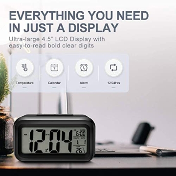 Digital Alarm Clock with Night Light Temperature Display