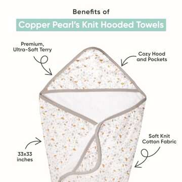 Copper Pearl Hooded Bath Towels Premium Knit/Terry Cloth Baby Towels with Hood, Pockets, and Cool De...