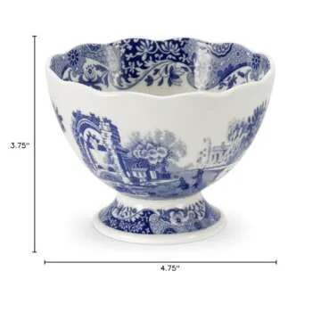Portmeirion Blue Italian Footed Bowl | Made of Porcelain | Berries, Sweets, and Chocolate Bowl | Scalloped Edge | Measures 4.75-Inch | Dishwasher and Microwave Safe