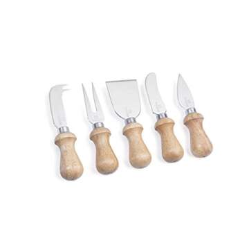 High Carbon Chrome Stainless Steel 5 Piece Cheese Knives Set with Acacia Wood Handles, Complete Serv...