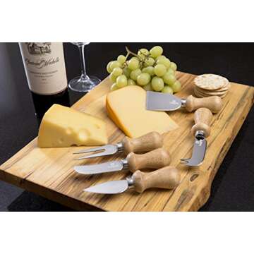 High Carbon Chrome Stainless Steel 5 Piece Cheese Knives Set with Acacia Wood Handles, Complete Serving Set to Cut, Spread and Slice All Types of Cheese Platters by FromagePRO, Gift Box Included