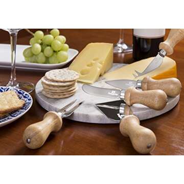 High Carbon Chrome Stainless Steel 5 Piece Cheese Knives Set with Acacia Wood Handles, Complete Serving Set to Cut, Spread and Slice All Types of Cheese Platters by FromagePRO, Gift Box Included