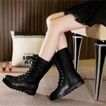 PPXID Kids Waterproof Leather Side Zipper Mid Calf Combat Boots - Winter Snow Boots