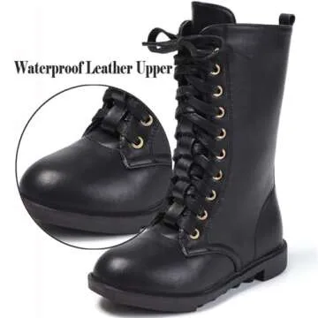 PPXID Waterproof Mid Calf Combat Boots for Kids