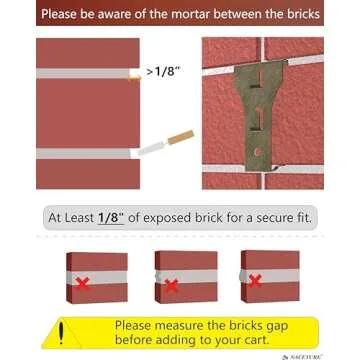 Brick Hook Clips (4 Pack) – Installed Require More Than 1/8” Brick Wall Cement Gap., Fits 2-1/4 to 2-2/5 Inch Bricks Outdoor Brick Hangers Wall Clips for Hanging - Mounting to Brick Without Drilling
