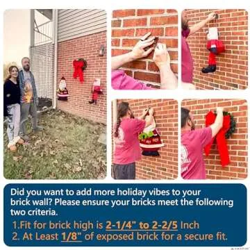 Brick Hook Clips (4 Pack) – Installed Require More Than 1/8” Brick Wall Cement Gap., Fits 2-1/4 to 2-2/5 Inch Bricks Outdoor Brick Hangers Wall Clips for Hanging - Mounting to Brick Without Drilling