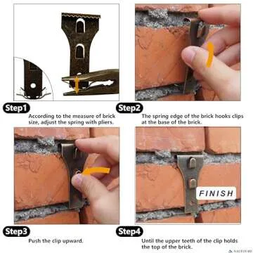 Brick Hook Clips (4 Pack) – Installed Require More Than 1/8” Brick Wall Cement Gap., Fits 2-1/4 to 2-2/5 Inch Bricks Outdoor Brick Hangers Wall Clips for Hanging - Mounting to Brick Without Drilling