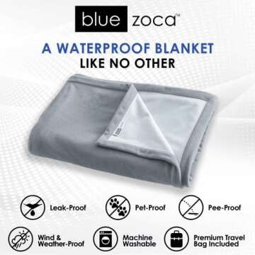 Blue Zoca Waterproof Blanket for Indoor & Outdoor Use