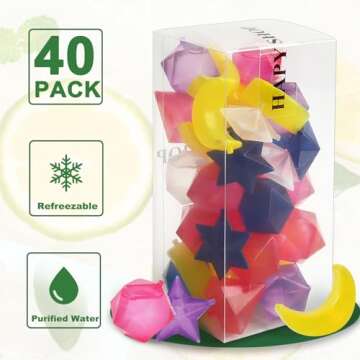 HAPY SHOP 40 Pack Reusable Ice Cubes for Drinks, Colorful Star Moon Shape Refreezable Ice Cubes for ...