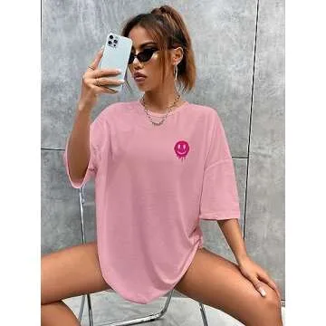 SOLY HUX Women's Oversized T Shirts Graphic Tees Letter Print Casual Trendy Summer Loose Tops Dusty ...