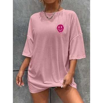 SOLY HUX Women's Oversized T Shirts Graphic Tees Letter Print Casual Trendy Summer Loose Tops Dusty Pink S
