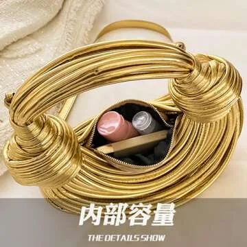 FGJKKK Hand-Woven Bread Women's Purse and Handbag Top Handle Satchel Shoulder Crossbody Creative Noodles Underarm Bag Clutch (gold)