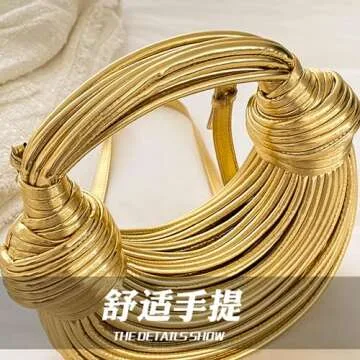 FGJKKK Hand-Woven Bread Women's Purse and Handbag Top Handle Satchel Shoulder Crossbody Creative Noodles Underarm Bag Clutch (gold)