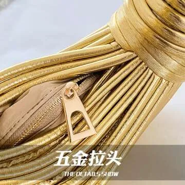 FGJKKK Hand-Woven Bread Women's Purse and Handbag Top Handle Satchel Shoulder Crossbody Creative Noodles Underarm Bag Clutch (gold)