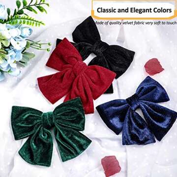 4 Pieces Velvet Hair Bow Hair Clips Big Hair Bow Alligator Hair Barrettes Hair Accessories for Baby Toddlers Girls Women (Red, Green, Black, Navy Blue)
