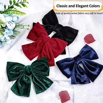 4 Pieces Velvet Hair Bow Hair Clips Big Hair Bow Alligator Hair Barrettes Hair Accessories for Baby Toddlers Girls Women (Red, Green, Black, Navy Blue)