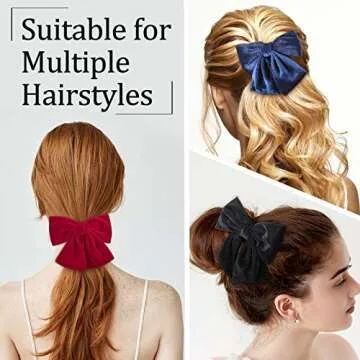 4 Pieces Velvet Hair Bow Hair Clips Big Hair Bow Alligator Hair Barrettes Hair Accessories for Baby Toddlers Girls Women (Red, Green, Black, Navy Blue)