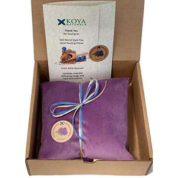 KOYA Naturals Soft Velvet Flax Seed Pillow with Lavender - Microwave Heating Pad – Microwavable Moist Heat Pack – for Neck, Muscle, Joint, Stomach Pain, Menstrual Cramps – Warm Wrap (Purple)