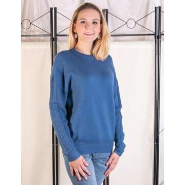 Zeagoo Womens Long Sleeve Cute Sweaters Oversized Drop Shoulder Casual Fashion Solid Cozy Casual Winter Pullover Jumper Tops Blue XXL