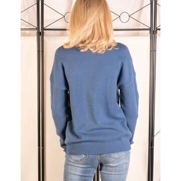 Zeagoo Womens Long Sleeve Cute Sweaters Oversized Drop Shoulder Casual Fashion Solid Cozy Casual Winter Pullover Jumper Tops Blue XXL