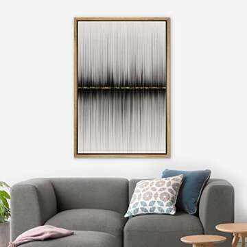 SIGNWIN Framed Canvas Print Wall Art Lines on The Gold Horizon Abstract Wilderness Illustrations Modern Art Modern Scenic Relax/Calm Ultra for Living Room, Bedroom, Office - 24"x36" Natural