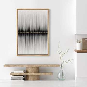 SIGNWIN Framed Canvas Print Wall Art Lines on The Gold Horizon Abstract Wilderness Illustrations Modern Art Modern Scenic Relax/Calm Ultra for Living Room, Bedroom, Office - 24"x36" Natural