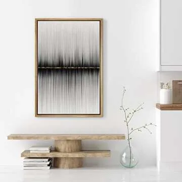 SIGNWIN Framed Canvas Print Wall Art Lines on The Gold Horizon Abstract Wilderness Illustrations Modern Art Modern Scenic Relax/Calm Ultra for Living Room, Bedroom, Office - 24"x36" Natural