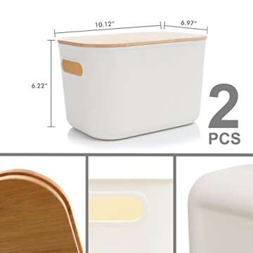 Citylife 2 PCS Storage Bins with Bamboo Lids Plastic Storage Containers for Organizing Stackable Storage Box with Handle, 10.23 x 7.08 x 6.3 inch