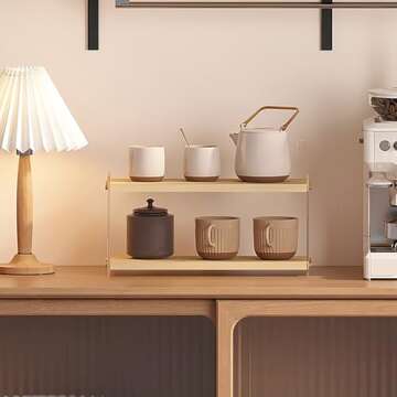 LiTY Coffee Station Organizer 2 Tier Acrylic Home Storage Mugs Hooks for Kitchen Countertops, Coffee Bars, for Placing Mugs, Coffee Beans, Syrup, Cups, Stirrers