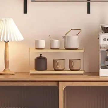 LiTY Coffee Station Organizer 2 Tier Acrylic Home Storage Mugs Hooks for Kitchen Countertops, Coffee Bars, for Placing Mugs, Coffee Beans, Syrup, Cups, Stirrers