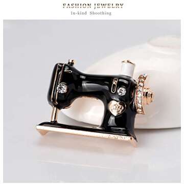 SKZKK Sewing Machine Enamel Lapel Pin Brooch Pins for Women Zinc Alloy Plating Dress Pins Brooch Corsages Scarf Clip Fashion Painted Crystal Jewelry for Women