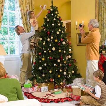 OurWarm Burlap Christmas Tree Skirt 48 inches Red Black Plaid Ruffle Edge Border Large Linen Round Indoor Outdoor Mat Xmas Party Holiday Decorations