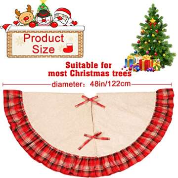OurWarm Burlap Christmas Tree Skirt 48 inches Red Black Plaid Ruffle Edge Border Large Linen Round Indoor Outdoor Mat Xmas Party Holiday Decorations