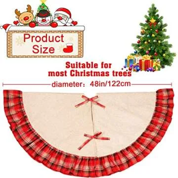 OurWarm 48" Burlap Tree Skirt - Red Black Plaid Design