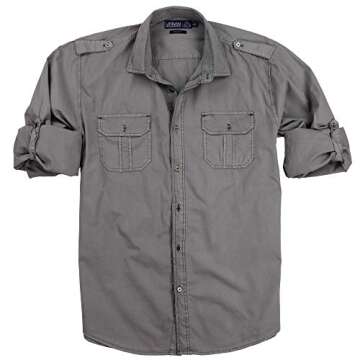 Urban Boundaries Men's Garment Dyed Military Style Long Sleeve Shirt | Charcoal | Large