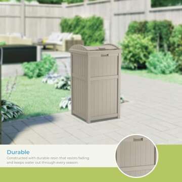 Suncast Outdoor Hideaway Trash Can - Durable & Stylish