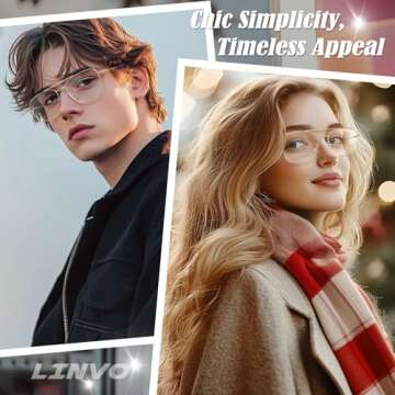 LINVO Fake Glasses Non-Prescription Clear Lens Metal Frame Fashion Eyewear for Women Men