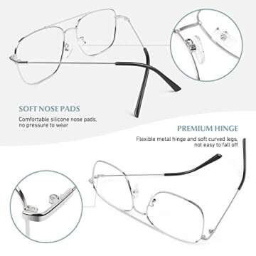 LINVO Fake Glasses Non-Prescription Clear Lens Metal Frame Fashion Eyewear for Women Men