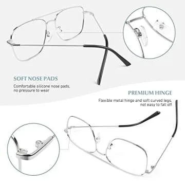 LINVO Fake Glasses Non-Prescription Clear Lens Metal Frame Fashion Eyewear for Women Men
