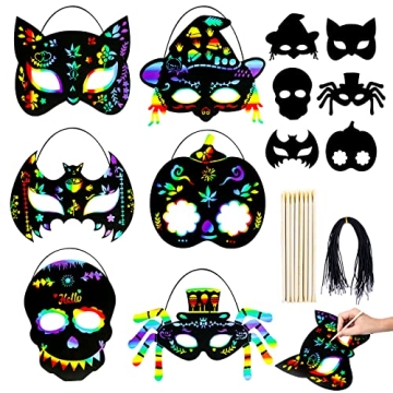 MGparty Halloween Crafts 24PCS Rainbow Scratch Masks for Kids