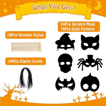 MGparty Halloween Crafts 24PCS Scratch Masks for Kids