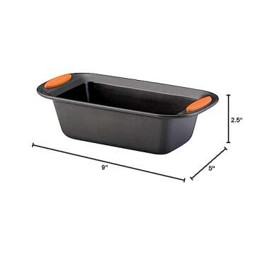 Rachael Ray Yum-o! Bakeware Oven Lovin' Nonstick Loaf Pan, 9-Inch by 5-Inch Steel Pan, Gray with Orange Handles