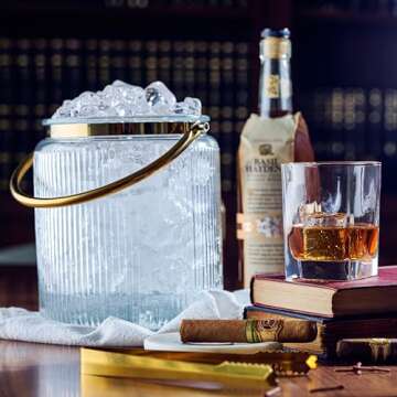 Elegant 3L Glass Ice Bucket with Airtight Lid & Tongs