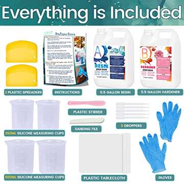 Epoxy Resin 1 Gallon Kit for Crystal Clear Countertop Arts Craft, River Table Tops, Jewelry Making, Wooden Repair with Gloves and Spreaders Mother's Day Gift