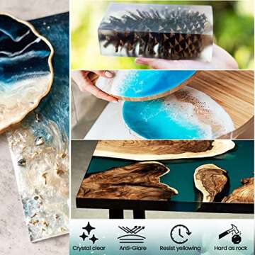 Epoxy Resin 1 Gallon Kit for Crystal Clear Countertop Arts Craft, River Table Tops, Jewelry Making, Wooden Repair with Gloves and Spreaders Mother's Day Gift