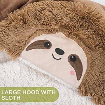 Sloth Wearable Hooded Blanket for Adults - Super Soft Warm Cozy Plush Flannel Fleece & Sherpa Hoodie...