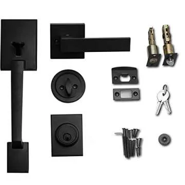 Berlin Modisch Single Cylinder HandleSet with Lever Door Handle (for Entrance and Front Door) Reversible for Right and Left Handed deadbolt Handle Set Iron Black Finish