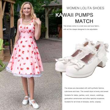 LUXMAX Women Kawaii Mid Block Heel Mary Jane Pumps 5cm