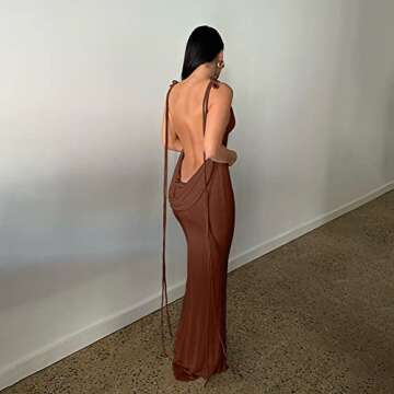 Women Backless Draped Maxi Dress for Summer Events